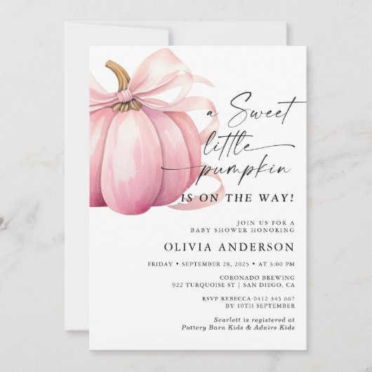 Kleine pompoen roze meisje Baby shower Kaart (Voorkant)