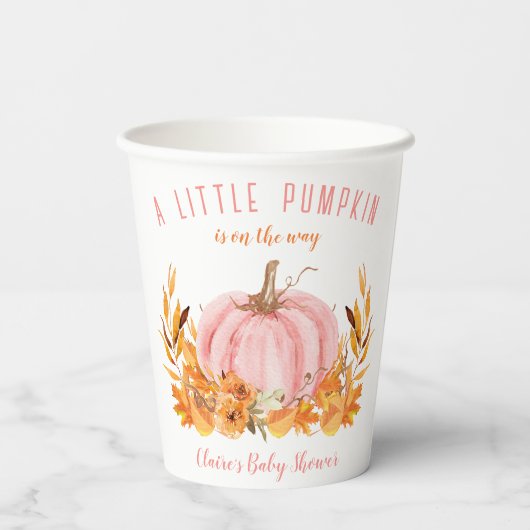 Kleine Pompoen Roze Meisje Baby shower Papier Cups Papieren Bekers (Achterkant)