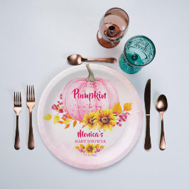 Kleine pompoen roze meisje baby shower papieren bordje