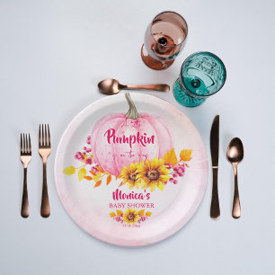 Kleine pompoen roze meisje baby shower papieren bordje