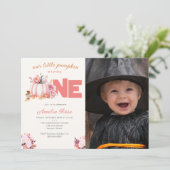 Kleine pompoen roze rozen herfst bladeren 1e verja kaart (Staand voorkant)