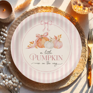 Kleine Pompoen Roze Strik Baby Shower Papieren Bor Bordje