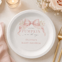Kleine Pompoen Roze Strik Baby Shower Papieren Bordje