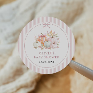 Kleine Pompoen Roze Strik Baby Shower Ronde Sticker