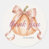 Kleine Pompoen Roze Strik Bedankt Baby Shower Ronde Sticker (Voorkant)