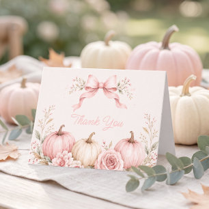 Kleine Pompoen Roze Strik Bloemige Baby Shower Bedankkaart