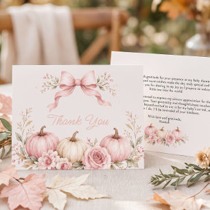 Kleine Pompoen Roze Strik Bloemige Baby Shower Bedankkaart