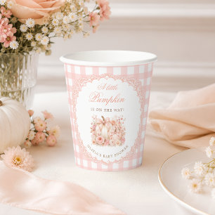 Kleine Pompoen Roze Strik Bloemige Baby Shower Papieren Bekers