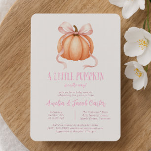 Kleine pompoen, roze strik, Coquette baby shower I Kaart