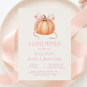 Kleine pompoen, roze strik, Coquette baby shower I Kaart