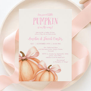 Kleine pompoen, roze strik, Coquette baby shower Kaart