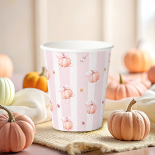 Kleine Pompoen Roze Strik Herfst Bloem Baby Shower Papieren Bekers