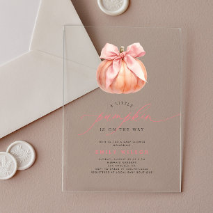 Kleine Pompoen Roze Strik Meisje Baby Shower Acryl Uitnodigingen