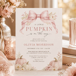Kleine Pompoen Roze Strik Meisje Baby Shower Kaart