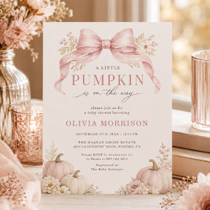 Kleine Pompoen Roze Strik Meisje Baby Shower Kaart