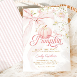 Kleine Pompoen Roze Strik Meisjes Baby Shower Kaart