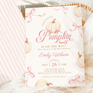 Kleine Pompoen Roze Strikken Baby Meisje Shower Kaart