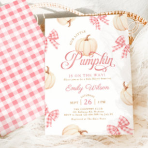 Kleine Pompoen Roze Strikken Gingham Baby Borrel Kaart