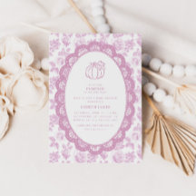 Kleine Pompoen Roze Toile Baby Shower Uitnodiging