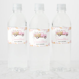 Kleine Pompoen Roze Truck Herfst Baby Shower Waterfles Etiket