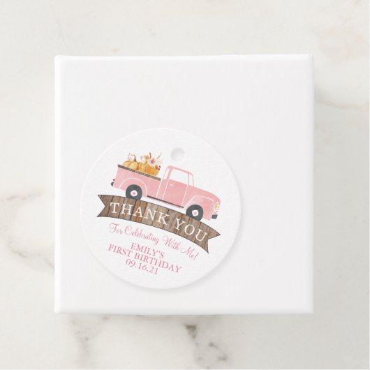 Kleine Pompoen Roze Vrachtwagen 1e Verjaardagsfees Bedankjes Labels (In situ)