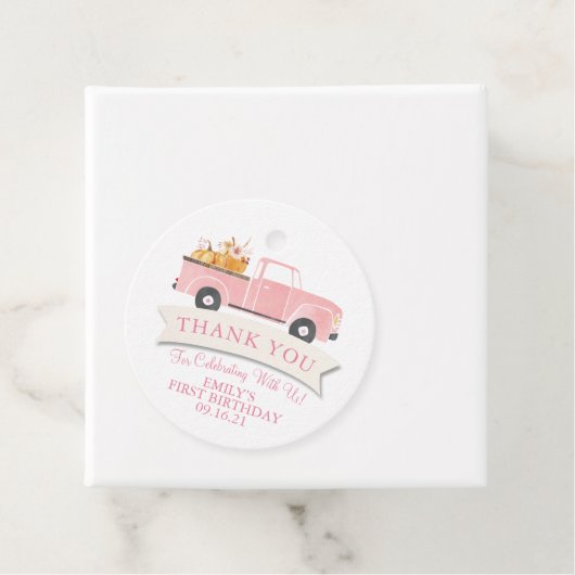 Kleine Pompoen Roze Vrachtwagen 1e Verjaardagsfees Bedankjes Labels (In situ)