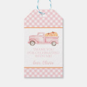 Kleine pompoen roze vrachtwagen eerste verjaardag  cadeaulabel (Voorkant)