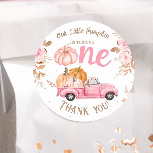 Kleine Pompoen Roze Vrachtwagen Meisje Herfst 1e V Ronde Sticker