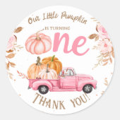 Kleine Pompoen Roze Vrachtwagen Meisje Herfst 1e V Ronde Sticker (Voorkant)
