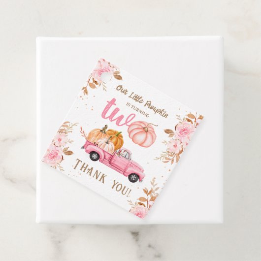 Kleine Pompoen Roze Vrachtwagen Meisje Herfst 2e V Bedankjes Labels (In situ)