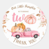 Kleine Pompoen Roze Vrachtwagen Meisje Herfst 2e V Ronde Sticker (Voorkant)