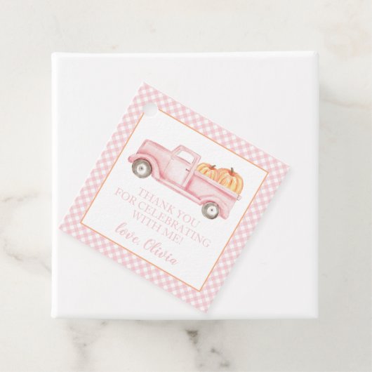 Kleine Pompoen roze vrachtwagen plaid 1e verjaarda Bedankjes Labels (In situ)