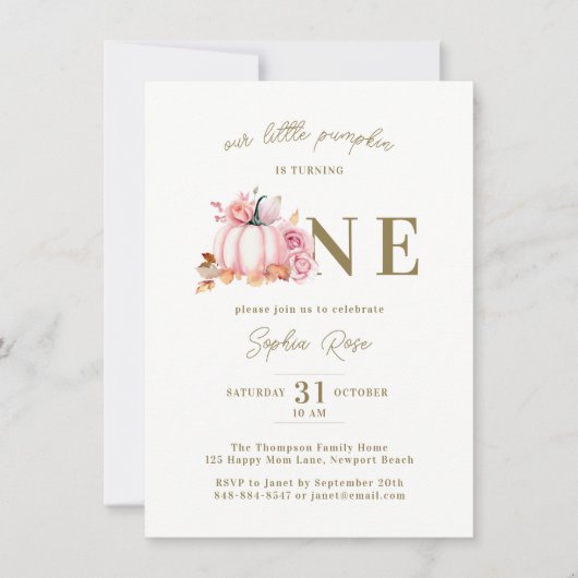 Kleine Pompoen Roze Waterverf Rozen 1e Verjaardag Kaart (Voorkant)