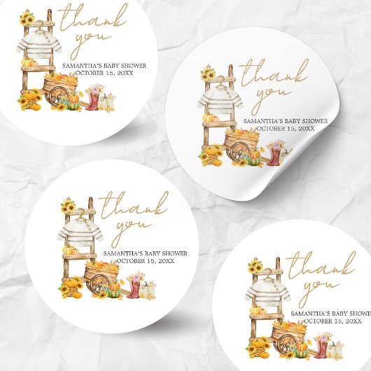 Kleine pompoen rustiek Baby shower Ronde Sticker