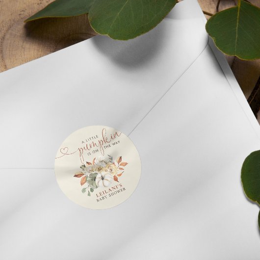 Kleine pompoen rustiek bloemig Baby shower Ronde Sticker