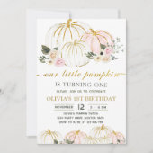 Kleine pompoen rustieke bloemen 1e verjaardagsfees kaart (Voorkant)