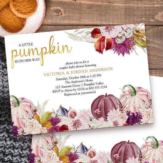 Kleine pompoen rustieke bloemenkoppels Baby shower Kaart