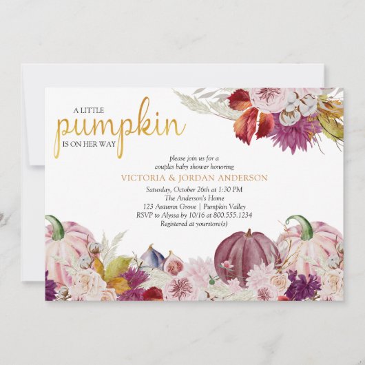 Kleine pompoen rustieke bloemenkoppels Baby shower Kaart (Voorkant)