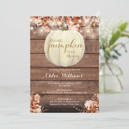 Kleine Pompoen Rustieke Herfst Baby Shower Kaart (Staand voorkant)