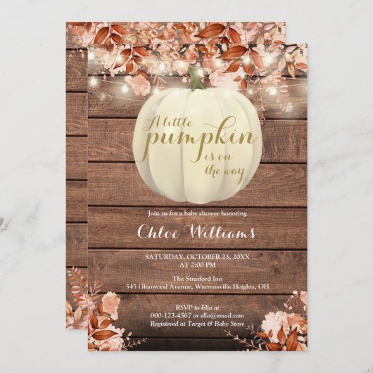 Kleine Pompoen Rustieke Herfst Baby Shower Kaart (Voorkant / Achterkant)