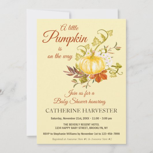 Kleine pompoen Rustische Herfst Baby shower Kaart (Voorkant)