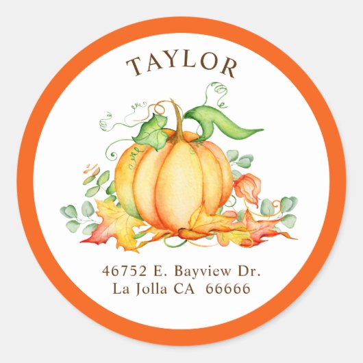 Kleine pompoen Sinaasappel retour adreslabels Ronde Sticker (Voorkant)