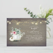 Kleine Pompoen Succulenten Rustieke Herfst Baby sh Kaart (Staand voorkant)