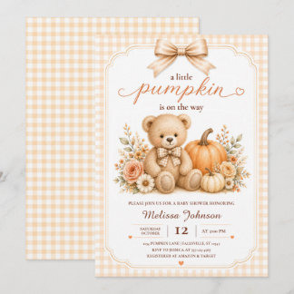 Kleine Pompoen Teddybeer Baby Shower Kaart