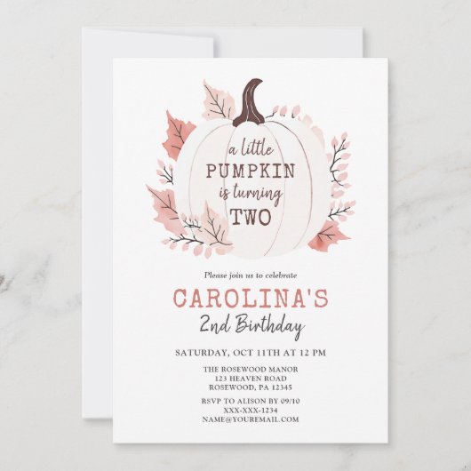 Kleine pompoen tweede verjaardag kaart (Voorkant)