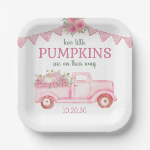 Kleine Pompoen Tweeling Meisje Baby Shower Papieren Bordje