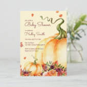 Kleine pompoen, valbladeren baby shower kaart (Staand voorkant)