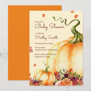 Kleine pompoen, valbladeren baby shower kaart
