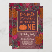 Kleine pompoen vallen bladeren en bessen verjaarda kaart (Voorkant / Achterkant)