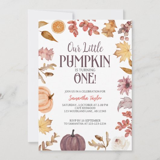 Kleine Pompoen Verjaardag, Herfst 1e Verjaardag Kaart (Voorkant)